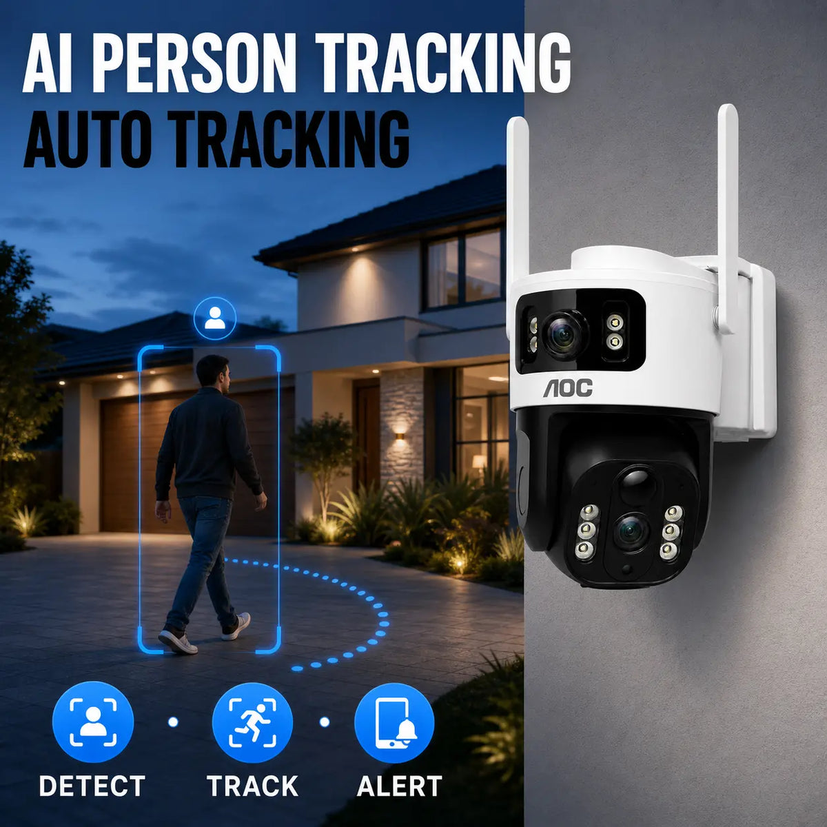 Cámara de Seguridad Solar 4G LTE para Exterior con Doble Lente, Visión Nocturna en Color, Seguimiento IA y Audio Bidireccional — Sin WiFi