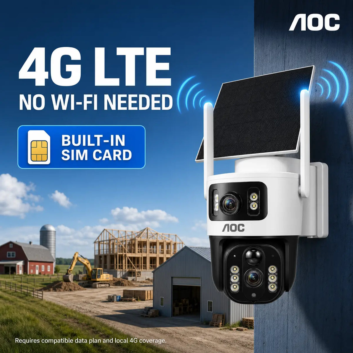 Cámara de Seguridad Solar 4G LTE para Exterior con Doble Lente, Visión Nocturna en Color, Seguimiento IA y Audio Bidireccional — Sin WiFi