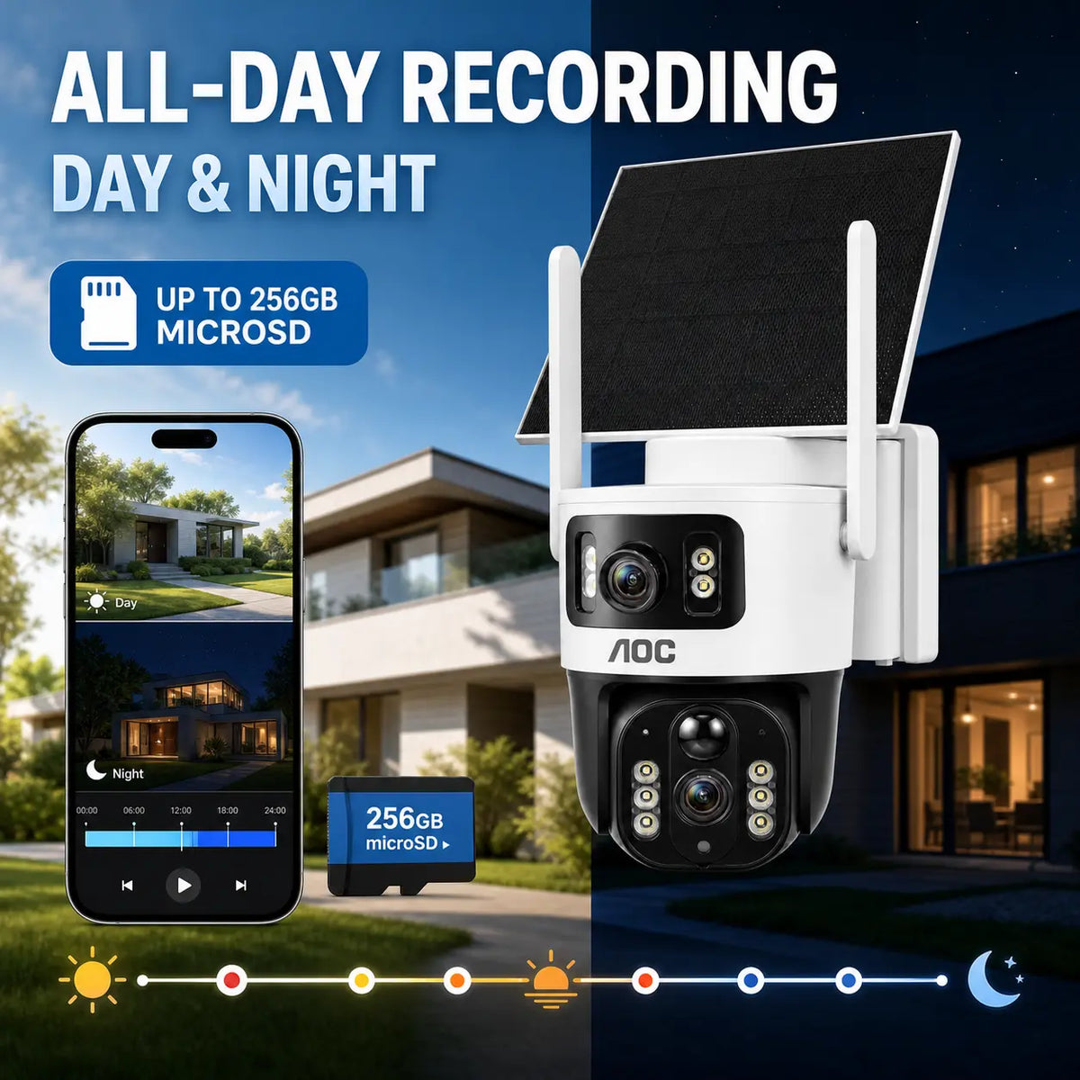 Cámara de Seguridad Solar 4G LTE para Exterior con Doble Lente, Visión Nocturna en Color, Seguimiento IA y Audio Bidireccional — Sin WiFi